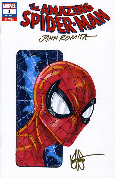 DF AMAZING SPIDERMAN #1 BLANK VARIANT SIGNED BY JOHN ROMITA SR AND REMARKED BY KEN HAESER WITH A SPIDERMAN SKETCH